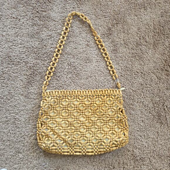 The Sak Beaded Wooden Shoulder Bag Boho Retro Natural Beige Crossbody Purse - Picture 7 of 13